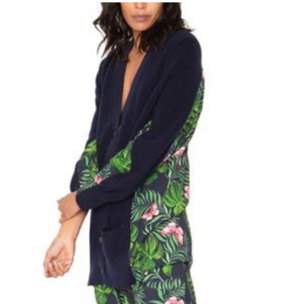 Sandrine Rose X Free People Yellow Palm Trees Mix Print Wool Cardigan L NWT